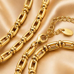 Geometric Link Chain Jewelry Set Gold Plated <b>Necklace</b> and Bracelet Unisex Classic Style - Product Image 6