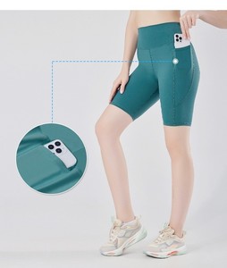 Women's High Waist Black Sport <b>Shorts</b> Quick Dry Elastic Skinny <b>with</b> <b>Phone</b> <b>Pocket</b> - Product Image 2