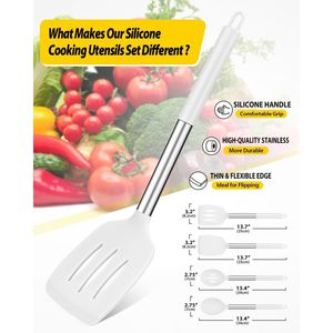 Set di 4 Utensili da Cucina in Silicone Senza BPA, Spatole Grandi Antiaderenti Resistenti al Calore, Cucchiai Forati, Set di Strumenti da Cucina - Product Image 3