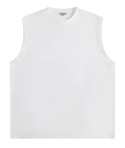T-shirt décontracté sans manches en tricot robuste pour homme, blanc, coupe ample, col et épaules décontractés, 100 % coton, rafraîchissant et respirant - Product Image 4