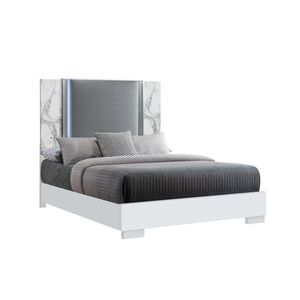 Letto Matrimoniale in Marmo Bianco Luna con LED, Letti Imbottiti di Lusso - Product Image 2