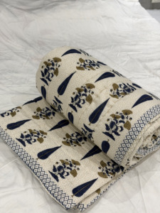 Tela de Algodón Puro Mal para Edredones, 100x100, Azul Marino, Estampado Floral de Hojas, Ecológica, Suave para Todas las Estaciones, para Sábanas Dohar - Product Image 1