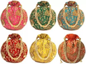 Indian Handmade Women's Embroidered Clutch Purse, Pouch, Drawstring <b>Bag</b>/, Wedding Favor/Return Gift For Guests Free Fas - Product Image 4