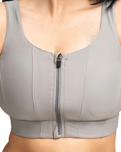 Soutien-gorge de sport gris à fermeture éclair sur le devant, soutien élevé, avec rembourrage - Product Image 1