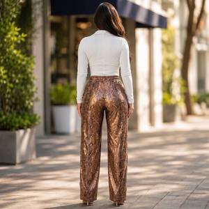 Women's Snakeskin Flare Pants High Waisted Wide Leg <b>Trousers</b> Statement Fashion Party Wear - Product Image 4