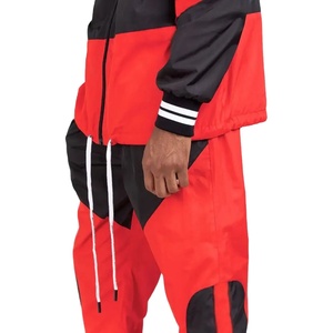 Ensemble de survêtement pour homme à capuche avec fermeture éclair, manches longues, style streetwear hip-hop, rouge et noir, automne - Product Image 4