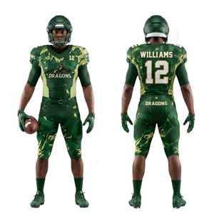 Maillot de football américain unisexe pour adultes en polyester respirant de qualité supérieure, logo de l'équipe des dragons brodé sur mesure et nom du joueur, ensemble complet - Product Image 1