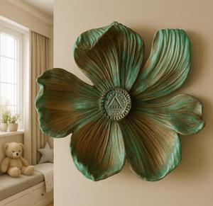 Grande Décoration Murale en Métal en Forme de Fleur, Style Rustique, Finition Verte Vieillie, Faite à la Main, pour l'Intérieur de la Maison - Product Image 3