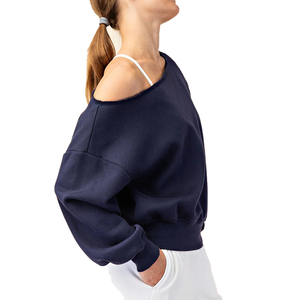 Sweat-shirt asymétrique oversize en coton doublé coupe-vent pour femme, couleur unie, manches longues, style streetwear, idéal pour l'hiver - Product Image 3