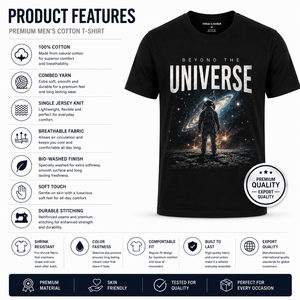 Camiseta Transpirable de Manga Corta con Cuello Redondo y Estampado de Astronauta del Universo en Color Negro para Hombre, Marca Thread & Harbor, Corte Regular, Informal, 100% Algodón - Product Image 4