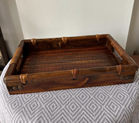 Plateau de service rectangulaire en bois rustique artisanal Tayyab - Haute qualité, emballage individuel, utilisation sur table basse, couleur personnalisée