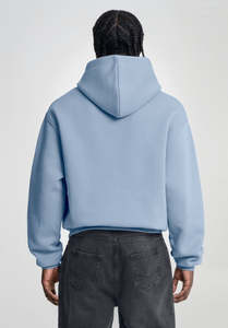 Sudadera con Capucha Azul Claro para Hombre, Corte Holgado, Color Sólido, Informal, Material de Felpa, para Otoño - Product Image 4