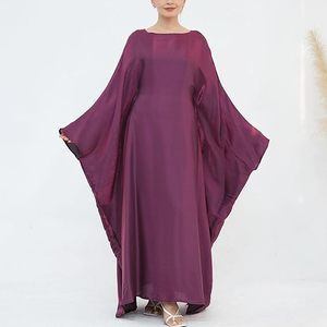 Abayas pour femmes en soie et mousseline, couleur violette personnalisée, anti-rides, légères, respirantes, extensibles dans quatre directions, vêtements musulmans - Product Image 5