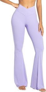 Wholesale Quick Dry Crossover Waist Workout <b>Flare</b> Pants Compression 4-Way Stretch Yoga <b>Leggings</b> Women Slim Fit Sports Trousers - Product Image 3