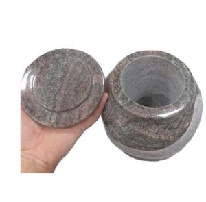 Granite Decorative Urn Keepsake Jar Round Ashes Cremation <b>Memorial</b> Container Art Deco Modern Tabletop Display - Product Image 3