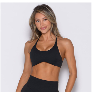 Soutien-gorge de sport noir personnalisé en gros, avec bretelles réglables au dos, design incurvé sous le buste et maintien élevé pour femmes - Product Image 1