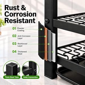 Estante de Almacenamiento de Cocina de Metal de 3 Niveles, Organizador Vertical Resistente y Estable con Ganchos - Product Image 2