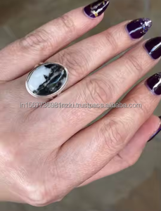 Meilleure qualité ovale pierres précieuses zèbre jaspe large bande bague en argent Sterling noir blanc bijoux pour des occasions spéciales pour les mariages - Product Image 3