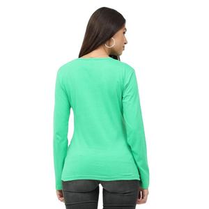 Camiseta de Manga Larga con Cuello en V Verde para Mujer, 100% Algodón, Tejido de Punto, Color Sólido Informal, Transpirable, Top de Primavera/Verano - Product Image 2