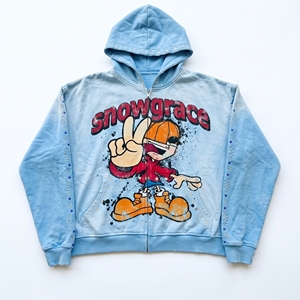 เสื้อฮู้ดซิป Snowgrace ลายการ์ตูนประดับเพชรทรงโอเวอร์ไซส์สำหรับผู้ชาย สไตล์ฮิปฮอป สีฟ้าอ่อน เหมาะสำหรับฤดูหนาว - Product Image 1