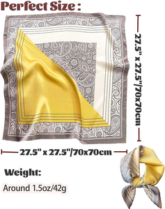Élégant foulard carré pour femme 100% soie avec motif cachemire gris et jaune, accessoire de mode multifonctionnel toutes saisons - Product Image 4