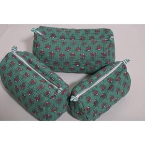 Bolsa de Cosméticos Grande de Algodón Estampado Indio para Uso Diario, Bolsa de Maquillaje Hecha a Mano, Estuche de Viaje con Cierre para Mujer - Product Image 3