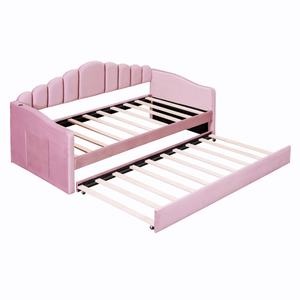 Divano letto singolo in velluto rosa con letto estraibile, porte USB per la ricarica, non richiede rete a molle, divano letto per bambini (Vecchio SKU HL000067AAH) - Product Image 6