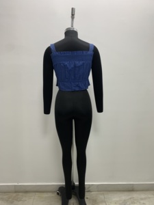 Débardeur sans col uni à volants pour femme, camisole froncée sans manches, haut court décontracté - Product Image 2