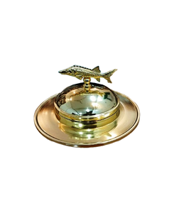 Service à caviar artisanal en laiton avec insert en verre – Support de luxe fait main sur pieds avec couvercle - Product Image 2