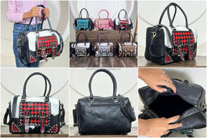 Nuevo Bolso de Hombro/Bandolera de Cuero Vacuno con Diseño a Cuadros Rojos y Negros 2026, con Detalles en Piel con Pelo, para Mujer - Product Image 3