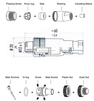 M8 M12 M16 M23 Contact à Souder Vis Verrouillage Mâle Femelle Aviation Circulaire Câble Connecteur IP67 Évalué CE pour Certifié