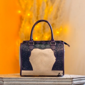 2026 New Western Hand <b>Tooled</b> Hair On Hide Genuine <b>Leather</b> Speedy Bag Women's Fashionable Handbag Custom Travel Speedy Duffel Bag - Product Image 3