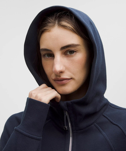 Sweat-shirt à capuche bleu surdimensionné pour femme, fermeture éclair intégrale, en molleton de coton épais, fabrication OEM - Product Image 4