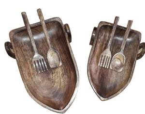 Dark Wooden Serving Tray <b>Set</b> with Cutout Handles Rectangular <b>Rustic</b> Food Tray for Kitchen <b>Dining</b> Coffee <b>Table</b> - Product Image 2