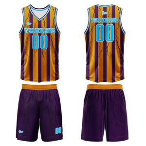 Uniforme de Baloncesto Personalizado en Colores Amarillo y Morado, Estilo Elegante para Juego y Práctica, Kit de Uniforme de Baloncesto Resistente - Product Image 5