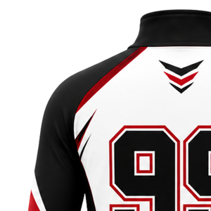 Camiseta Deportiva Personalizada Negra, Roja y Blanca con Cierre de Cremallera, Manga Larga, para Entrenamiento Atlético, Running, Ropa Deportiva de Equipo, Ropa Deportiva Personalizada de Alto Rendimiento - Product Image 3