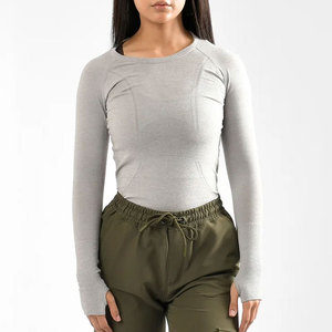 T-shirt de sport moulant à manches longues et col rond pour femme, anti-transpiration, coupe ajustée, design personnalisé, vente chaude - Product Image 1