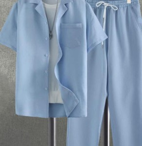 Men's Striped Satin Short Sleeve Shirt and <b>Pants</b> Set Turn-<b>down</b> Collar Breathable Summer Casual Wear - Product Image 6