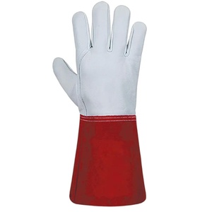 Leather Safety <b>Gloves</b> White Red Cuff Anti-Slip Smooth Texture Durable General Purpose Waterproof Latex-Free Anti-Vibration - Product Image 2