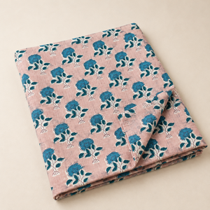 Tela de Algodón Estampada a Mano con Diseño Floral Buta en Rosa Melocotón y Azul, Suave y Transpirable, para Confección de Kurta y Decoración del Hogar - Product Image 6