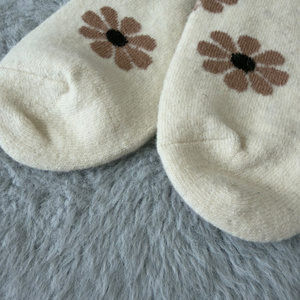 Wholesale Cream Floral Crew <b>Socks</b> 100% Mongolian Sheep Wool Knitted <b>Winter</b> Warm <b>Thick</b> Flower Pattern <b>Socks</b> for Women - Product Image 6