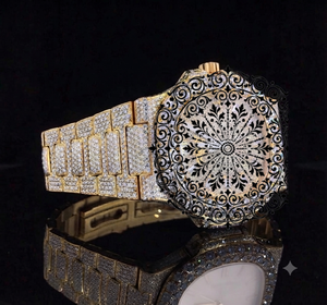 AMBER JEWELS Luxury Unisex Yellow Gold Quartz Watch 46mm Case Sapphire Crystal Analog Dial Hollow Design Folding Clasp Safety - Product Image 2