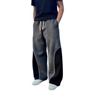 Pantalones Unisex Negros de Forro Polar Grueso, Pierna Ancha, Cintura Elástica con Cordón, Estilo Casual Holgado, Rayas Laterales Reflectantes, Transpirables - Product Image 2