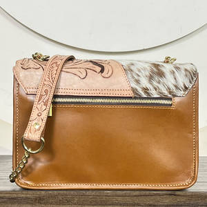 New Arrival Luxury Handmade Hair On Cowhide Genuine <b>Leather</b> Crossbody Bag <b>Tooled</b> Floral Western Women's Shoulder Messenger Bag - Product Image 5