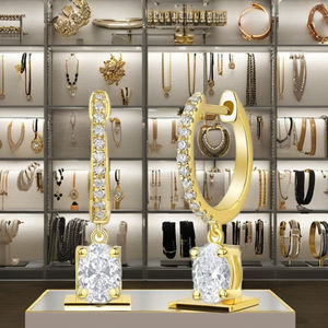 Pendientes de Aro Colgantes de Oro Sólido de 10K con Moissanita de Corte Ovalado, de Moda, Clásicos, para Uso Diario, para Fiesta de Compromiso, para Mujer - Product Image 4