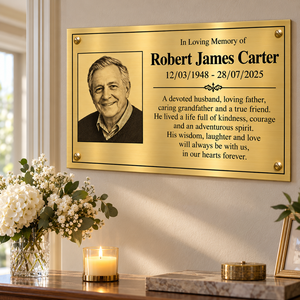 <b>Personalised</b> Modern Memorial Brass Rectangle <b>Plaque</b> with Custom Photo Engraving for Remembrance and Tribute - Product Image 5