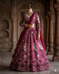 InCotton.M <b>Red</b> Embroidered Faux Georgette <b>Lehenga</b> Choli Floor-Length Traditional Indian Wedding Dress Women's Regular Fit - Product Image 4