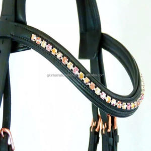 Banda de cejas de caballo de cuero genuino de lujo cristales de canal vacío banda de cejas de Carreras de Caballos de cuero acolchado decorativo para brida - Product Image 4