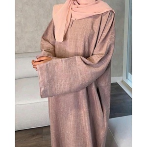 Elegante Abaya de Lino para Mujer, Corte Holgado, Largo hasta el Suelo, Vestido Musulmán Modesto, Manga Larga, Frente Cerrado, Informal, para Oración, Ropa para Eid - Product Image 1