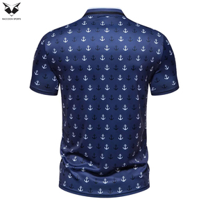 Best Quality In Different Color Breathable Product Newest Design In Blue With <b>White</b> Color Printed Men's Polo Shirt - Product Image 2